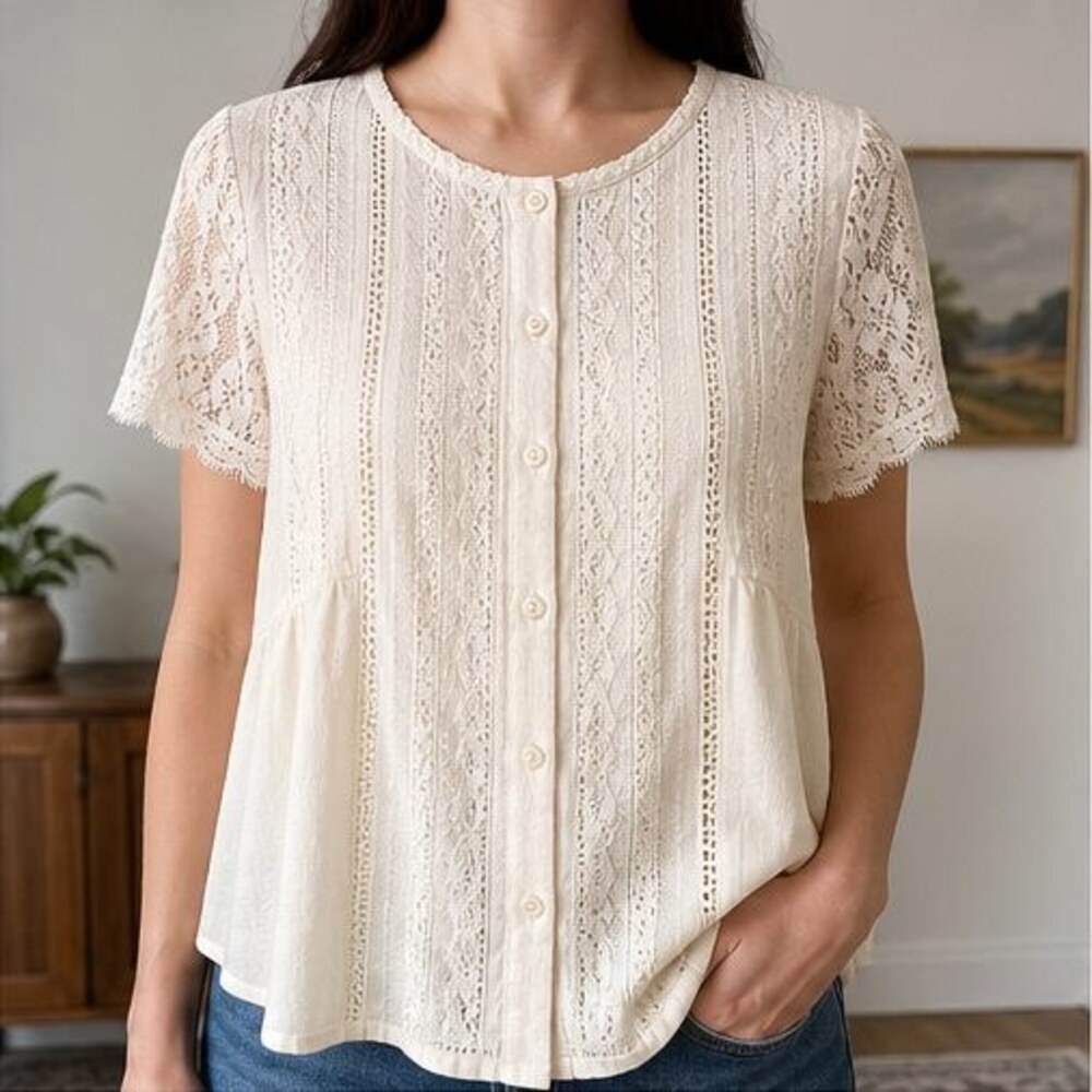 Cream Ruffle Blouse - Picture 2 of 6